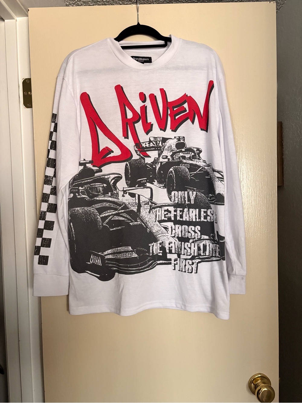 Y2K Style Driven Graphic Long-Sleeve Tee - White/Red